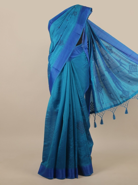 

Pothys Blue Floral Embroidered Art Silk Saree