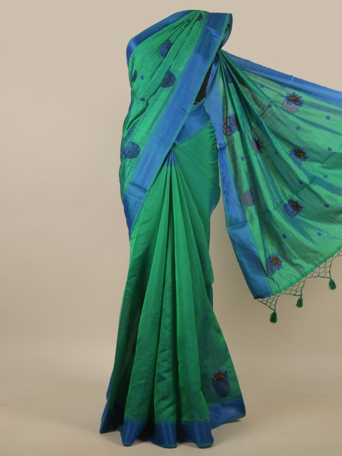 

Pothys Green & Blue Ethnic Motifs Embroidered Art Silk Saree