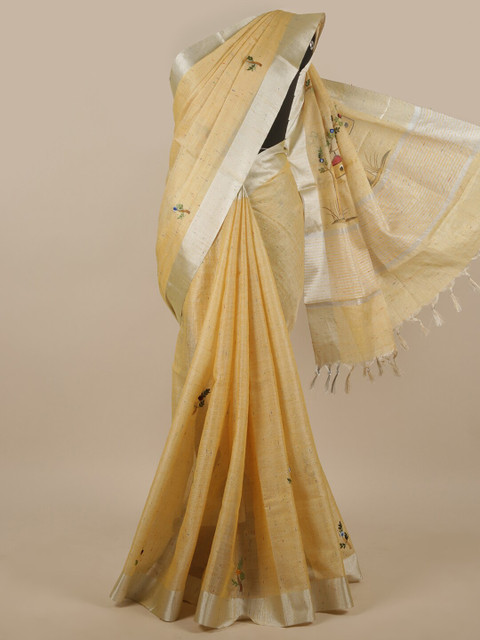 

Pothys Yellow & Red Floral Zari Tissue Saree