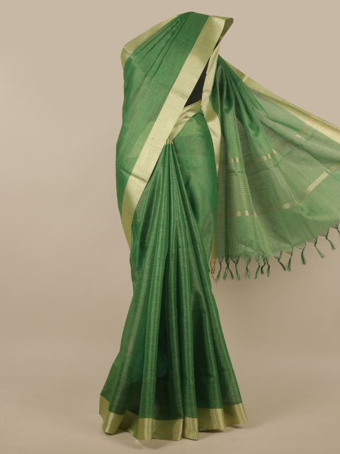 

Pothys Green & Gold-Toned Zari Tissue Saree