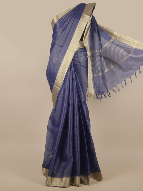 

Pothys Navy Blue & Gold-Toned Zari Tissue Saree