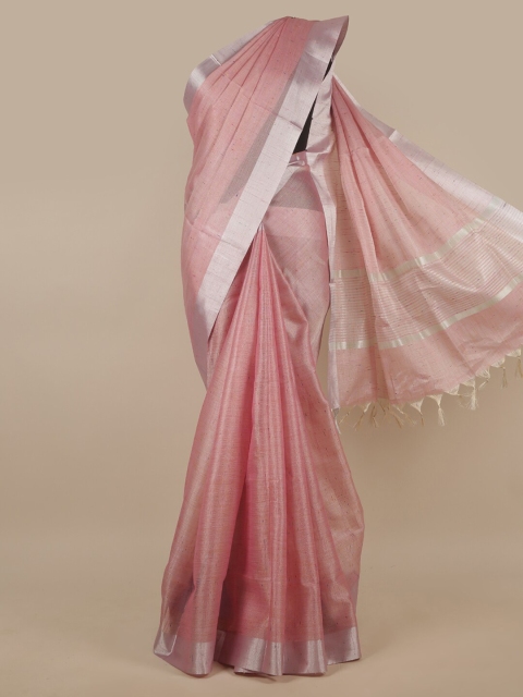 

Pothys Pink & Silver-Toned Zari Tissue Saree