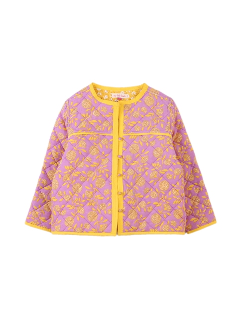 

My Little Lambs Girls Purple & Yellow Printed Reversible Jacket