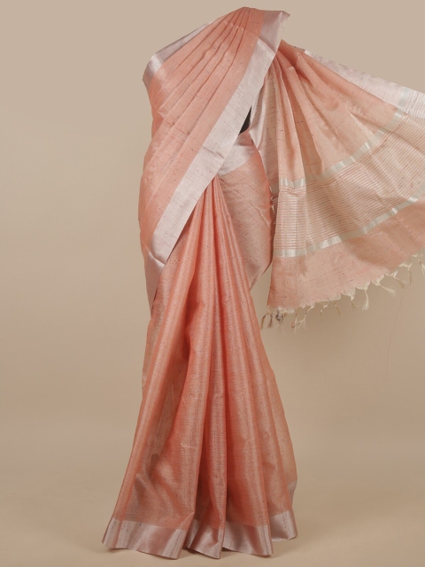 

Pothys Peach-Coloured & Green Floral Zari Tissue Saree