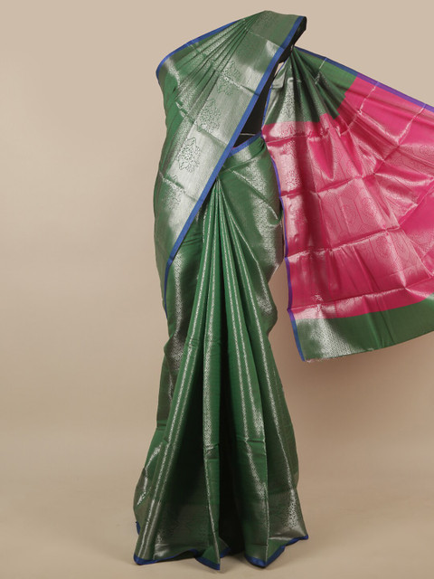 

Pothys Green & Pink Ethnic Motifs Woven Design Art Silk Saree