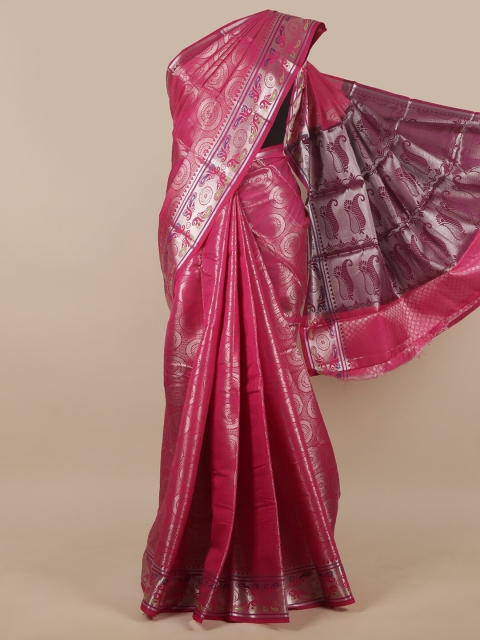 

Pothys Pink & Silver-Toned Woven Design Zari Art Silk Saree
