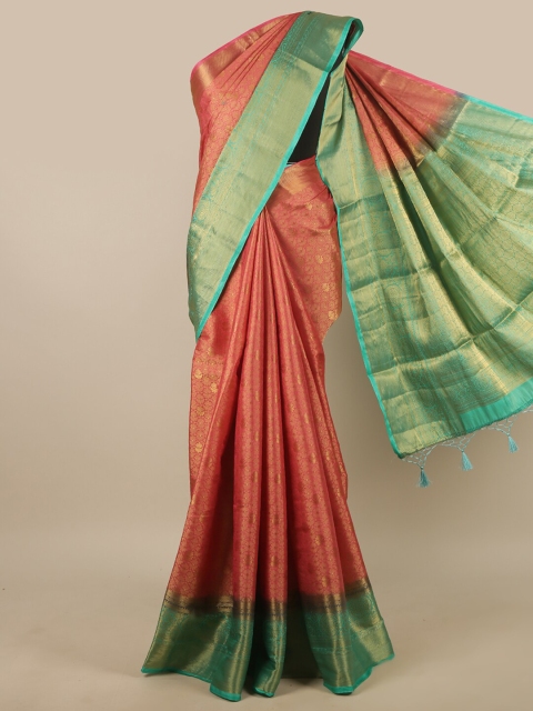 

Pothys Pink & Green Ethnic Motifs Woven Design Art Silk Saree