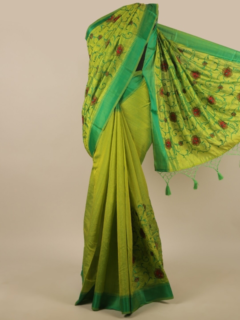 

Pothys Green & Red Floral Embroidered Art Silk Saree