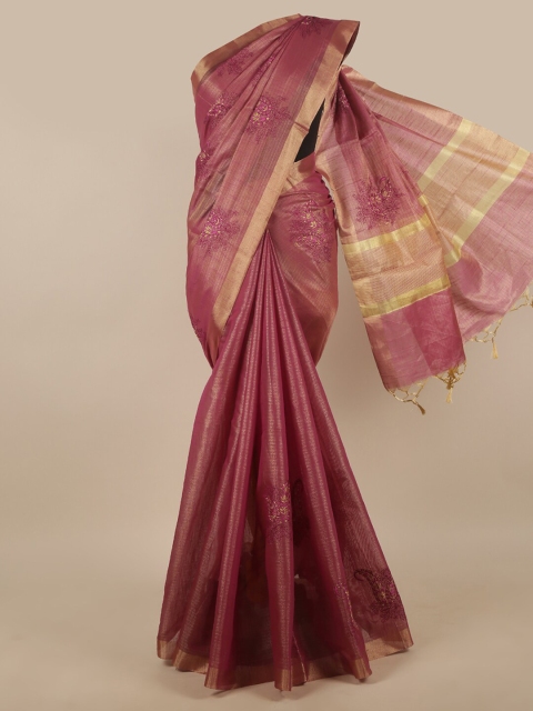 

Pothys Purple & Gold-Toned Paisley Embroidered Tissue Saree