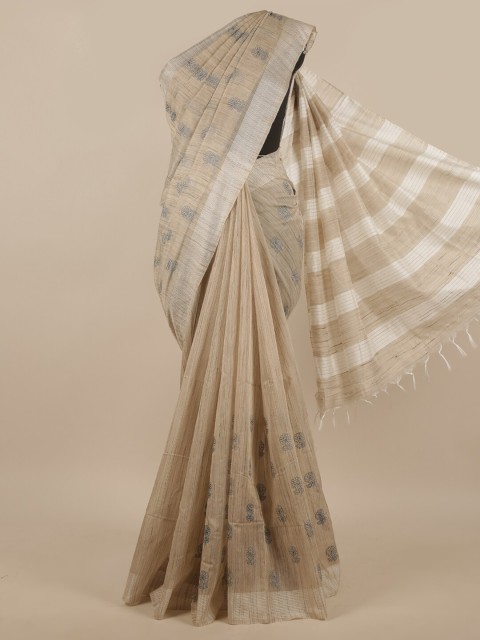 

Pothys Beige & Grey Ethnic Motifs Embroidered Jute Cotton Saree