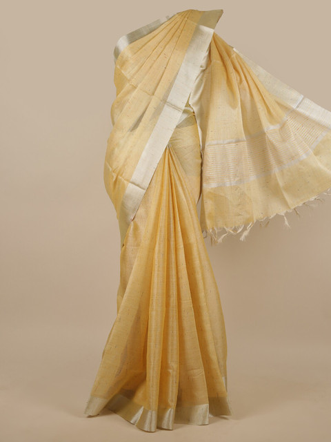 

Pothys Yellow & Silver-Toned Zari Tissue Saree