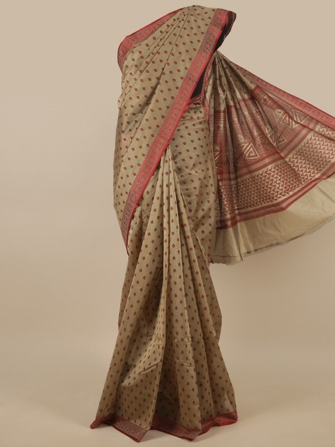 

Pothys Tan & Red Ethnic Motifs Saree