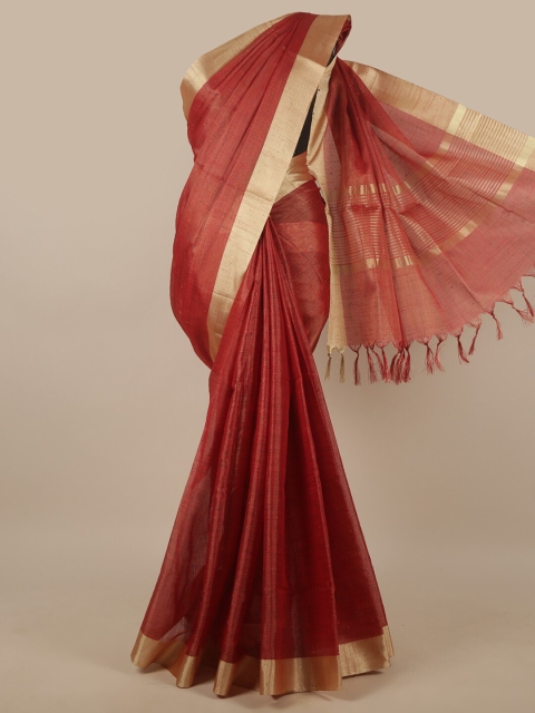 

Pothys Maroon & Gold-Toned Zari Tissue Saree