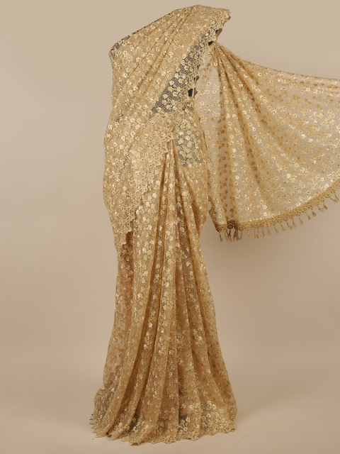 

Pothys Gold-Toned Floral Embroidered Net Saree