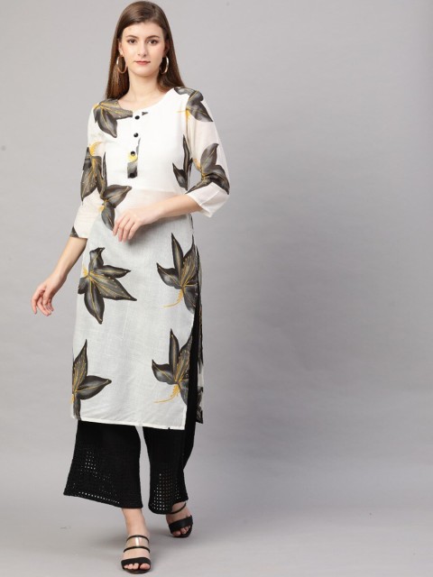 

KALINI Women White & Grey Floral Printed Kurta