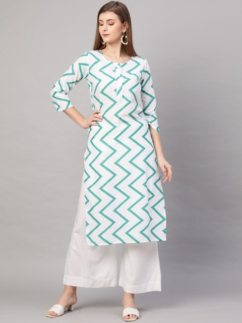 

KALINI Women White & Green Chevron Printed Kurta