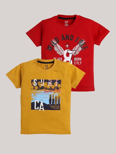 

Toonyport Boys Pack of 2 Typography Printed Pure Cotton T-shirt, Red