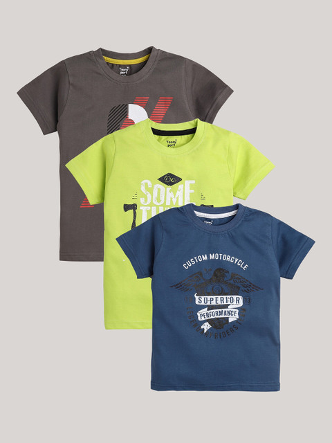 

Toonyport Boys Multicoloured Pack Of 3 Typography Printed Cotton T-shirt, Multi