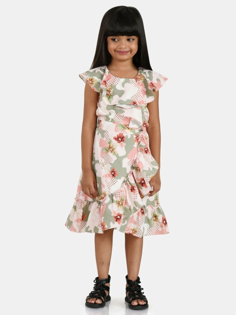 

Peppermint Peach-Coloured Floral Printed A-Line Dress