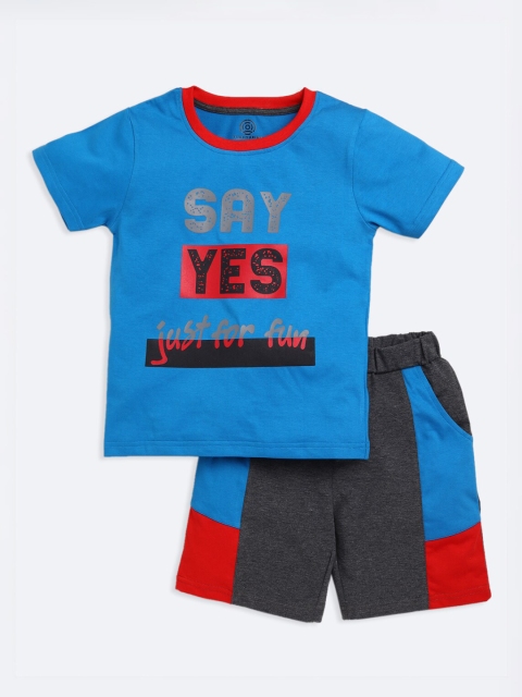 

TAMBOURINE Boys Blue & Grey Printed T-shirt with Shorts