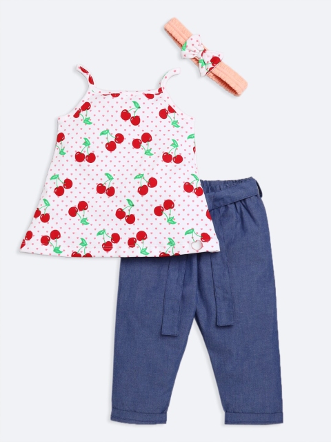 

TAMBOURINE Girls Pink & Blue Printed Pure Cotton Top with Trousers