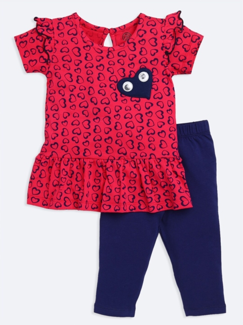 

TAMBOURINE Girls Fuchsia & Navy Blue Printed Top with Trousers