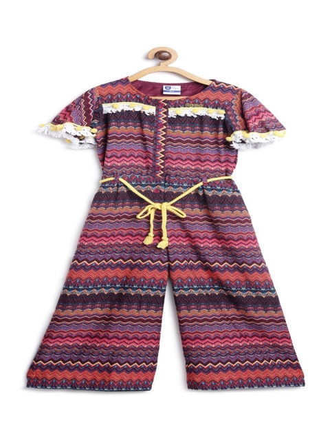 

612 league Girls Red Geometric Printed Jumpsuit