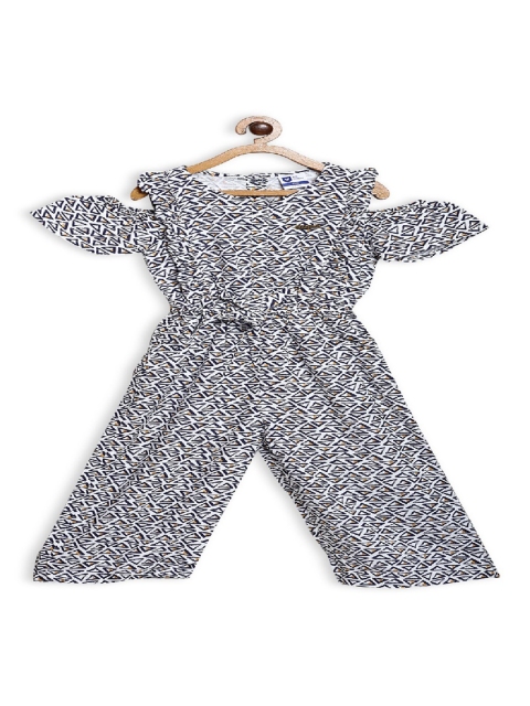 

612 league Girls Off White & Navy Blue Printed Jumpsuit