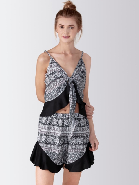 

ADORENITE Women White & Black Printed Night suit