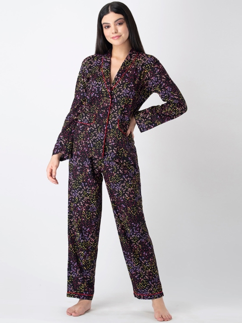 

ADORENITE Women Black Printed Night Suit