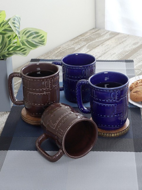 

CDI Set of 4 Blue & Coffee Brown Printed Ceramic Glossy Mugs