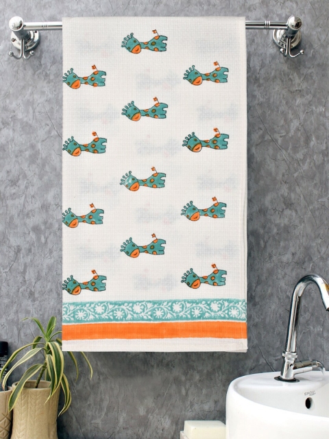 

Gulaab Jaipur White & Green Printed Towels