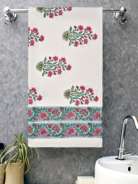 

Gulaab Jaipur White & Pink Floral Print 400 GSM Organic Cotton Bath Towel