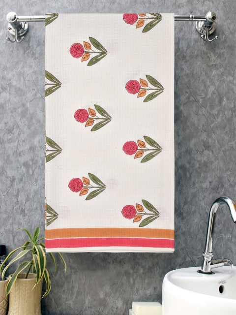 

Gulaab Jaipur White & Red Printed 400 GSM Cotton Bath Towels