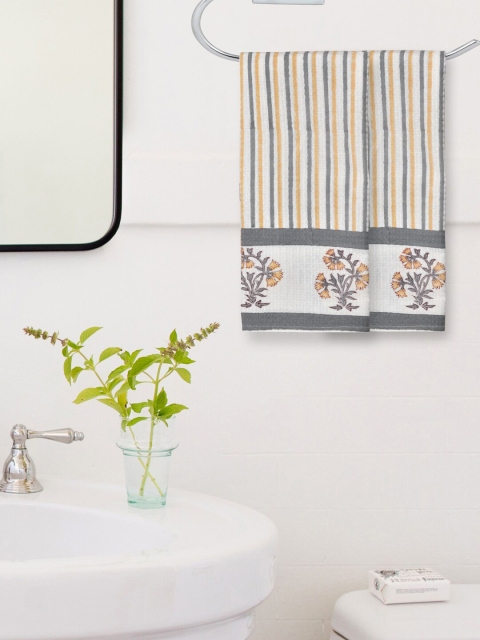 

Gulaab Jaipur Set of 2 Yellow & White Printed 400 GSM Cotton Hand Towels