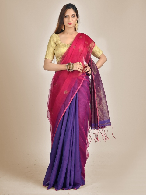 

Mitera Magenta & Blue Woven Design Silk Cotton Saree