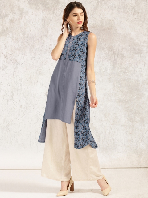 

Anouk Women Blue Printed Straight Kurta
