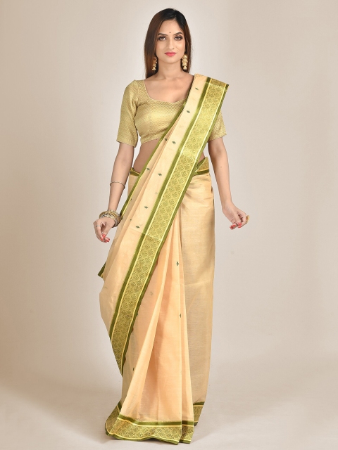 

Mitera Beige & Green Woven Design Pure Cotton Saree