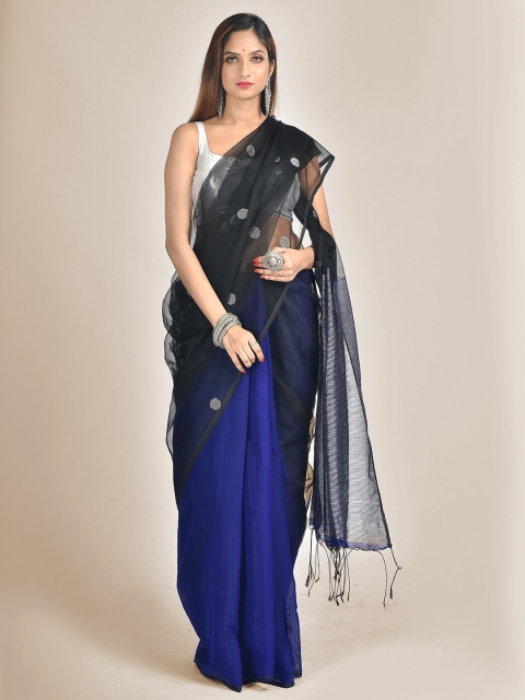 

Mitera Navy Blue & Black Zari Silk Cotton Half and Half Saree
