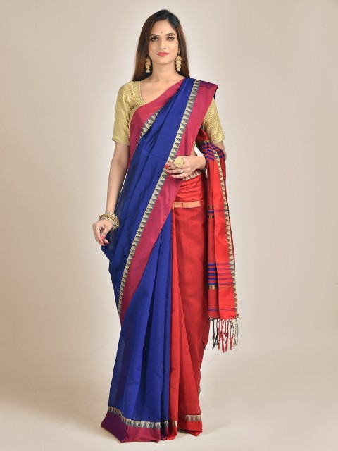 

Mitera Red & Blue Zari Half and Half Saree