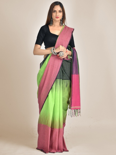 

Mitera Green & Magenta Checked Pure Cotton Saree