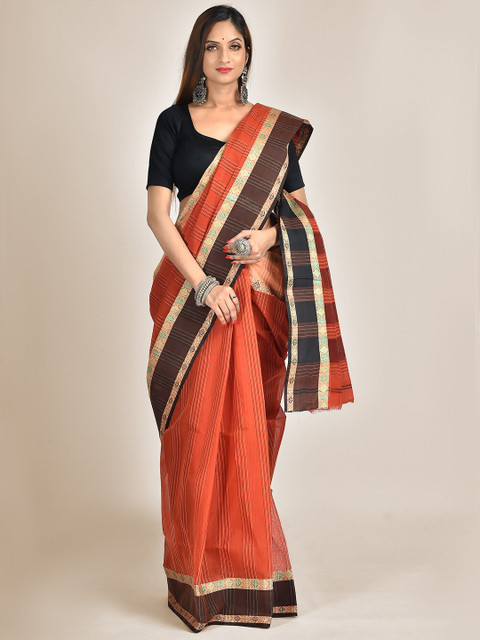 

Mitera Rust & Brown Woven Design Pure Cotton Saree