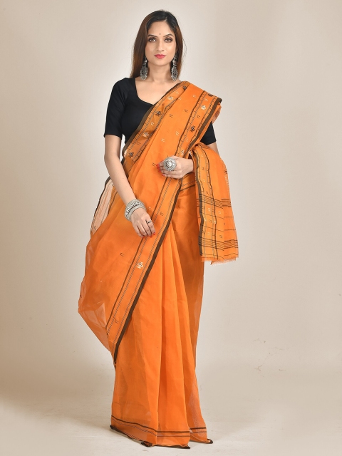

Mitera Mustard & Black Pure Cotton Taant Saree