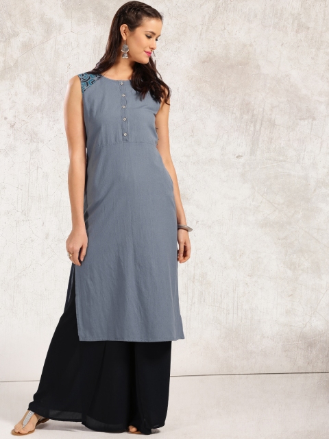 

Anouk Women Blue Solid A-Line Kurta
