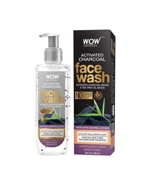 

WOW SKIN SCIENCE Activated Charcoal & Tea Tree Oil Beads Vegan Face Wash 200 ml, Grey