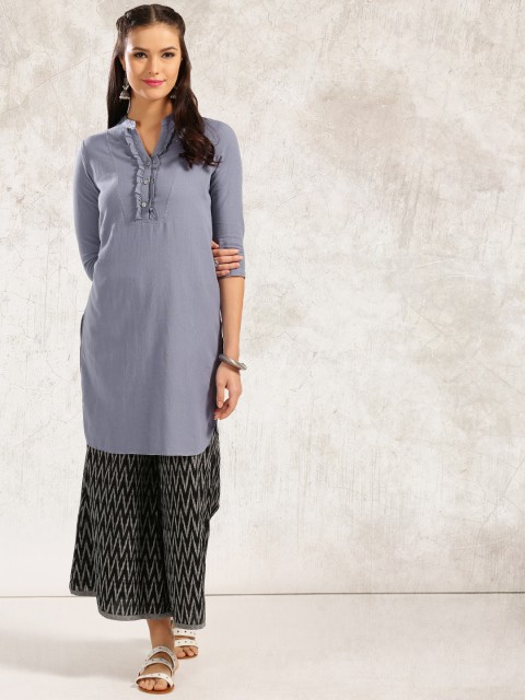 

Anouk Women Blue Solid Straight Kurta