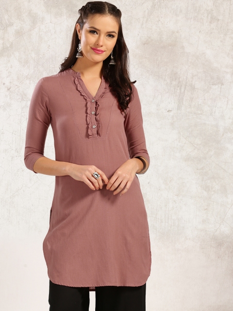 

Anouk Women Mauve Solid Chambray A-Line Kurta, Red