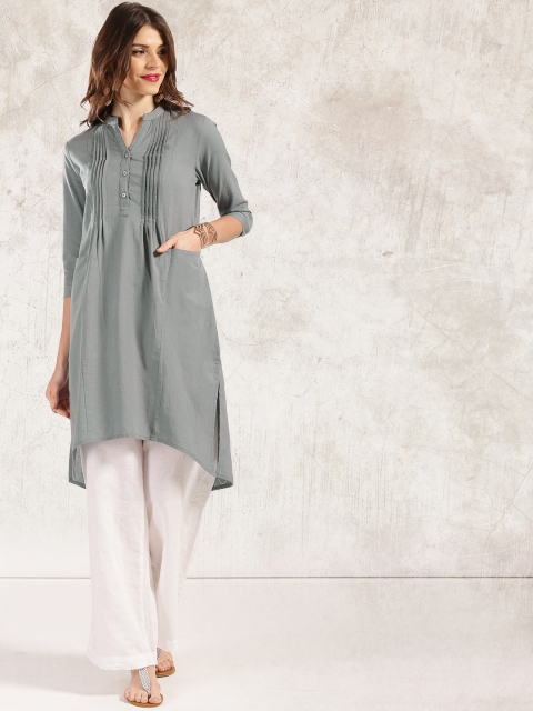 

Anouk Women Grey Solid A-Line Chambray Kurta