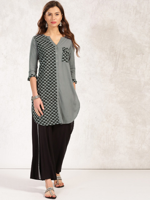 

Anouk Women Charcoal Printed A-Line Kurta