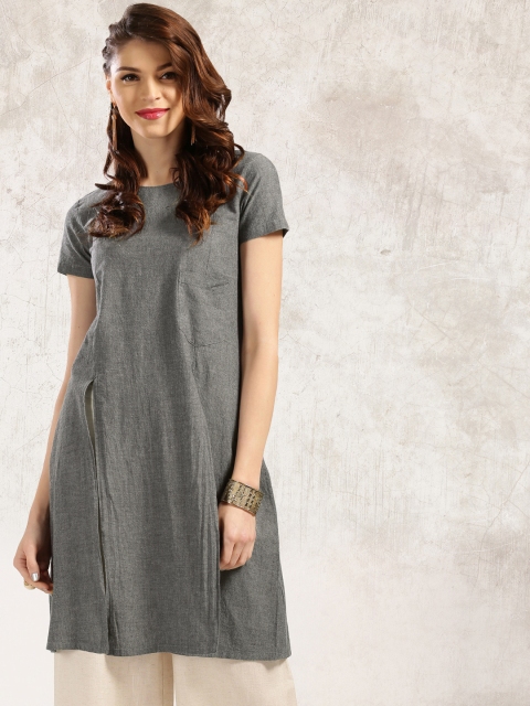 

Anouk Women Grey Solid Chambray Kurta